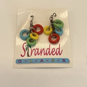 Stranded Glass Multicolored Colored Cluster Dangle Earrings Bright Vibrant